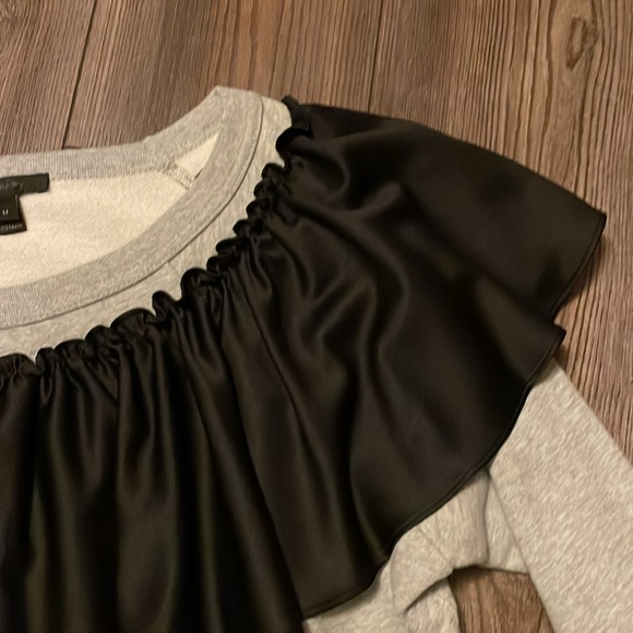 J Crew grey sweatshirt with black satin ruffle. Sz medium - Picture 3 of 5